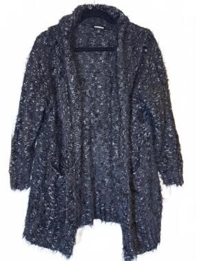 Express Black Fuzzy Open Front Cardigan Sweater Medium